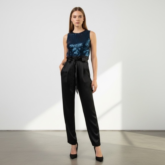 Michelle Mason Pants - NWT MICHELLE MASON Belted Slim Black Silk Pants​